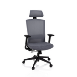 Silla de oficina profesional CAPTIVO gris con respaldo de malla, reposacabezas y base de cinco ruedas de hjh OFFICE – vista de 360° (vista frontal 20°)