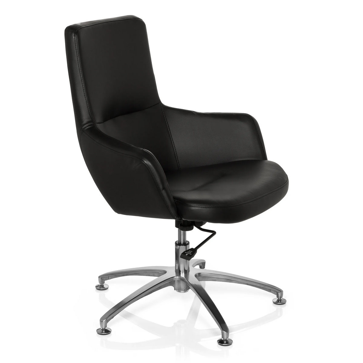 Sillón de diseño SHAKE 300 negro con tapizado y base en estrella brillante de hjh OFFICE – vista de 360° (vista frontal en diagonal 60°)