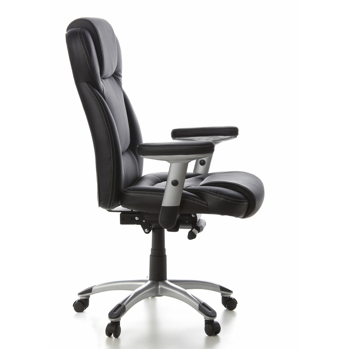 Sillón de oficina profesional EMBASSY 200 negro con reposabrazos y base de cinco ruedas de hjh OFFICE – vista de 360° (vista lateral 80°)
