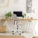 Silla de oficina profesional NESTORA en color beige con reposabrazos y base con ruedas en color blanco de hjh OFFICE