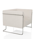 Sillón de diseño Curacao Cord blanco con tapicería acanalada y estructura cromada de hjh LIVING – vista de 360° (vista frontal en diagonal 60°)