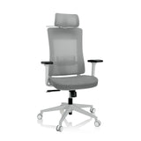 Silla de oficina profesional COMFIO WMH gris con respaldo de malla, reposacabezas y base de cinco ruedas de hjh OFFICE – vista de 360° (vista frontal 20°)