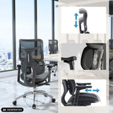 Reposacabezas y reposabrazos ajustables en altura de la silla de oficina profesional S100-M301 en negro de Sihoo (imagen generada por IA)