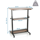 Dibujo dimensional del escritorio de pie WORKSTATION II de 80 × 50 cm y una altura de 80 a 120 cm de hjh OFFICE