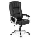 Silla Home Office RELAX CL150 negra con tapizado acolchado y base de cinco ruedas de MyBuero – vista de 360° (vista frontal en diagonal 40°)