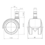 Dibujo técnico de las Ruedas para sillas 5x ROLO FIX 11mm/50mm con un diámetro de 50 mm de hjh OFFICE