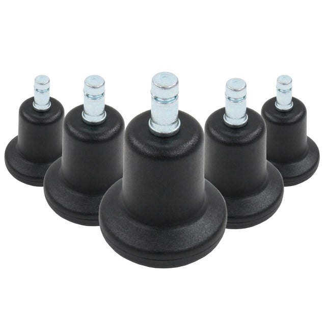 Fünf schwarze Stuhlgleiter 5 x STAND Nr. 10 mit silberfarbenen Gewindebolzen von hjh OFFICE