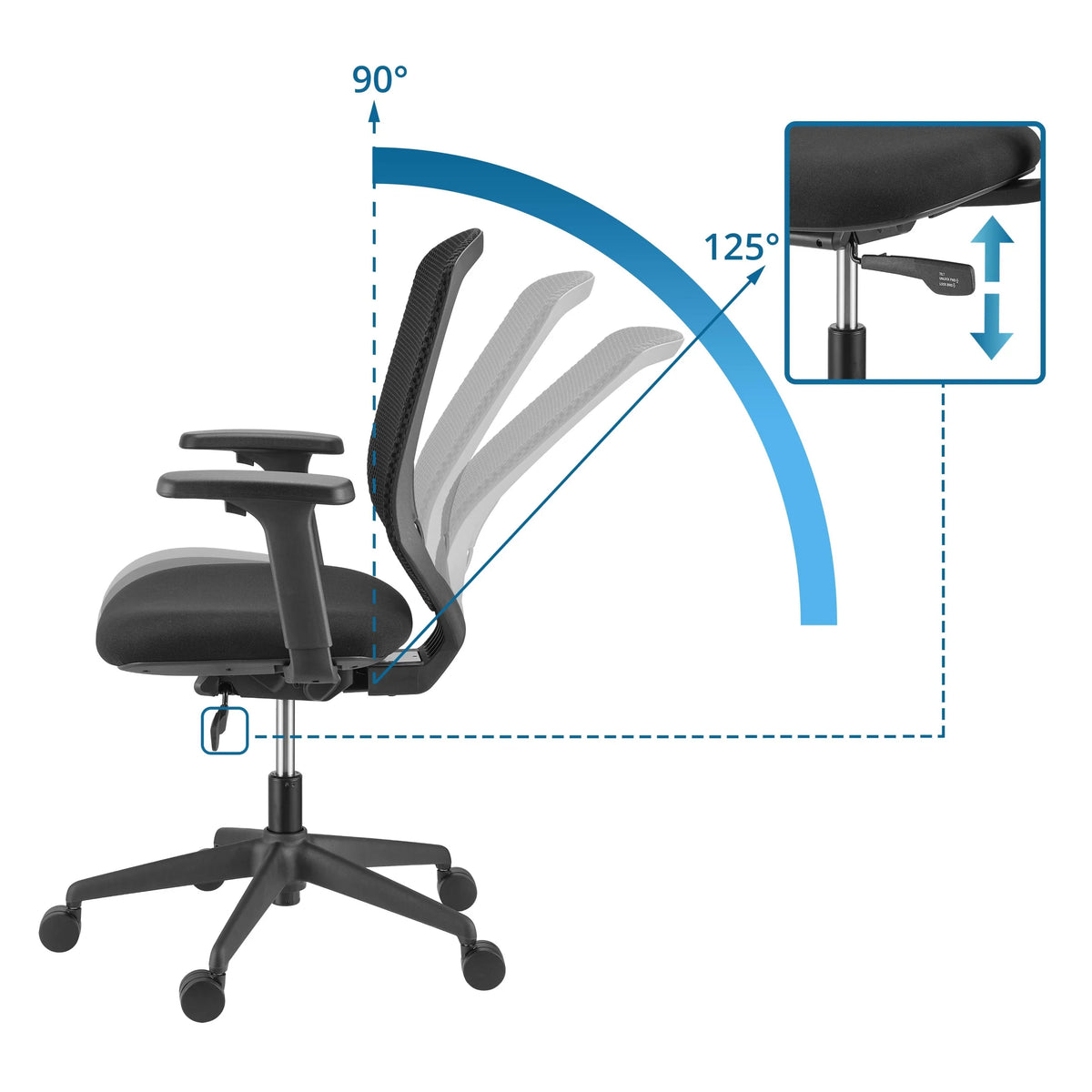 Ángulo de respaldo ajustable de 90° a 125° de la Silla de oficina profesional Delvia de hjh OFFICE