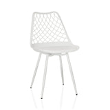 Silla de exterior blanca BEGIO S con respaldo de rejilla y cuatro patas de hjh LIVING – vista de 360° (vista frontal 15°)
