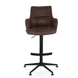 Taburete de bar SOLAO LIFE HIGH marrón con tapizado acolchado y base negra de hjh LIVING – vista de 360° (vista frontal 0°)