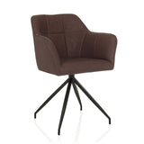 Silla de comedor ELVERUM SPU en color marrón oscuro con estructura de cuatro patas de hjh LIVING – vista de 360° (vista frontal en diagonal 30°)