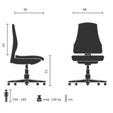 Dibujo técnico de la silla tapizada TARVISO PU con una capacidad de carga máxima de 130 kg de hjh OFFICE