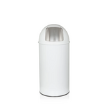 Papelera PUSH 35L blanca con parte superior redondeada y abertura de entrada plateada de hjh OFFICE – vista de 360° (vista frontal 0°)