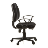 Silla Home Office CITY 10 negra con respaldo de malla, reposabrazos y base de cinco ruedas de hjh OFFICE – vista de 360° (vista lateral 80°)