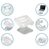 Soporte para portátil LAPTOP STAND plateado con aberturas de ventilación y varios niveles de ajuste de hjh OFFICE