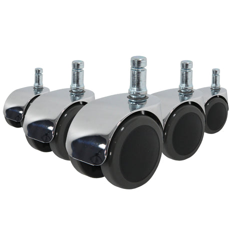 Fünf Stuhlrollen 5x ROLO LUX 10mm/50mm in Schwarz und Silber für Hartböden von hjh OFFICE