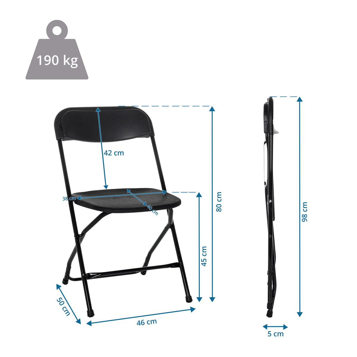 Dibujo técnico de la Silla de exterior TUDELA XXL B con una altura de 80 cm y una capacidad de carga de 190 kg de hjh OFFICE