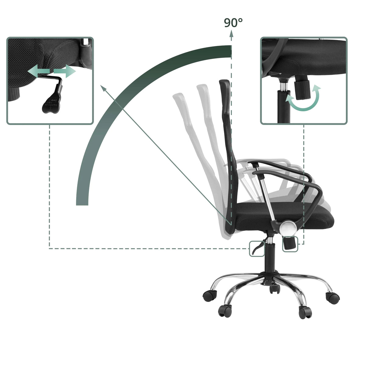 Mecanismos de ajuste e inclinación de 90 grados del Sillón de oficina Home Office PURE NET de hjh OFFICE