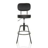Taburete de bar negro DISC HIGH con respaldo y reposapiés redondo de hjh OFFICE – vista de 360° (vista frontal 0°)