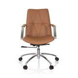 Silla Home Office SARANTO II color camello con capitoné y base de cinco ruedas de hjh OFFICE – vista de 360° (vista frontal 0°)