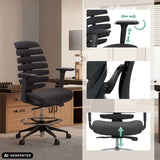 Reposabrazos, respaldo y altura del asiento ajustables de la silla de mostrador ERGO LINE II WORK en negro de hjh OFFICE