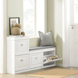 Armario zapatero blanco ESTHA 2 con asiento, dos cajones y compartimento para zapatos desplegable de hjh LIVING