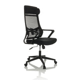 Silla Home Office NEKEO negra con respaldo de malla y base de cinco ruedas de hjh OFFICE – vista de 360° (vista frontal en diagonal 45°)