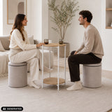 Mesa auxiliar Nestup 1 en blanco y roble con taburete acolchado integrado de hjh LIVING (imagen generada por IA)