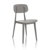 Silla de exterior gris ARTIFO HOL con respaldo y asiento perforados de hjh OFFICE – vista de 360° (vista frontal en diagonal 30°)