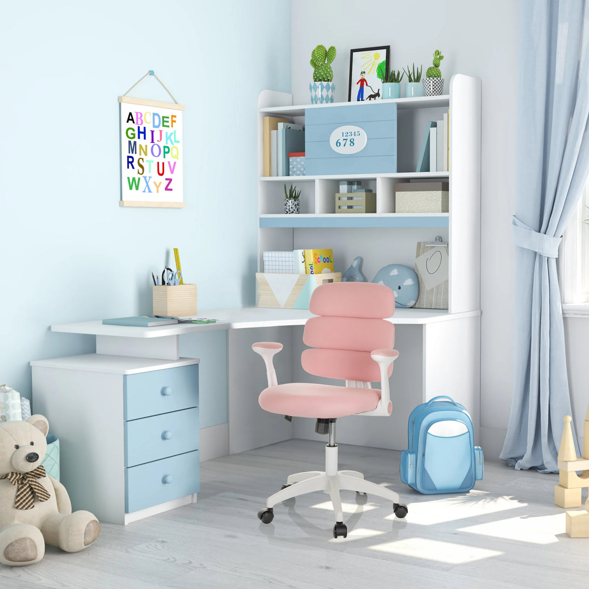 Silla giratoria para niños KID ERGOLINO W rosa con reposabrazos y base blanca de hjh OFFICE