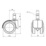 Dibujo técnico de las ruedas para sillas 5x ROLO LUX 11mm/50mm con un diámetro de rueda de 50 mm de hjh OFFICE