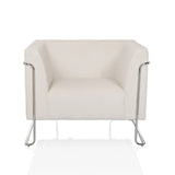 Sillón de diseño Curacao Cord blanco con tapicería acanalada y estructura cromada de hjh LIVING – vista de 360° (vista frontal 0°)