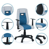 Silla giratoria para niños KIDDY EXTRA en gris azulado con vistas detalladas del reposabrazos, el muelle de gas y las ruedas de hjh OFFICE