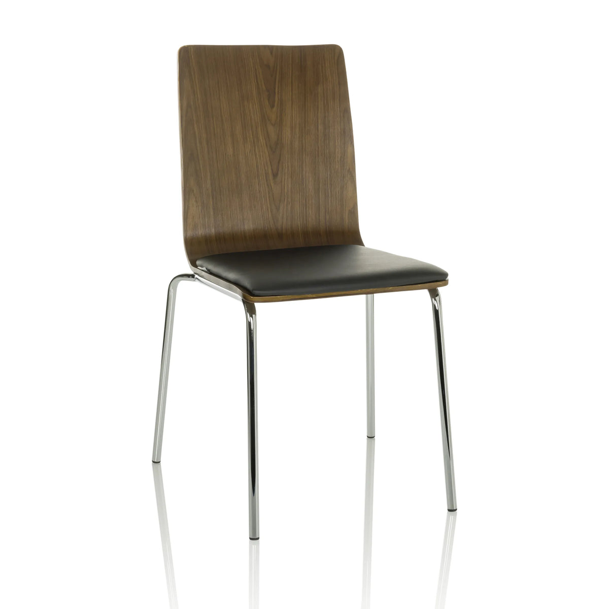 Silla de confidente negra PERIA con respaldo de madera marrón y patas cromadas de hjh OFFICE – vista de 360° (vista frontal 15°)