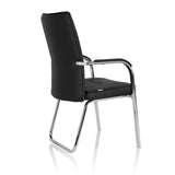 Silla de confidente negra BANDA V con reposabrazos y estructura de patín de hjh OFFICE – vista de 360° (vista trasera en diagonal 120°)