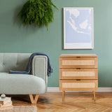 Cómoda BOHEO K de roble con tres cajones y frentes de rejilla vienesa de hjh LIVING