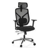 Silla alta gama CASSILIS B negra con respaldo de malla y base de cinco ruedas de hjh OFFICE – vista de 360° (vista frontal 15°)