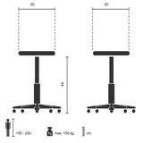 Dibujo técnico del taburete de comedor VANTAGGIO con un ancho de asiento de 30 cm de hjh OFFICE