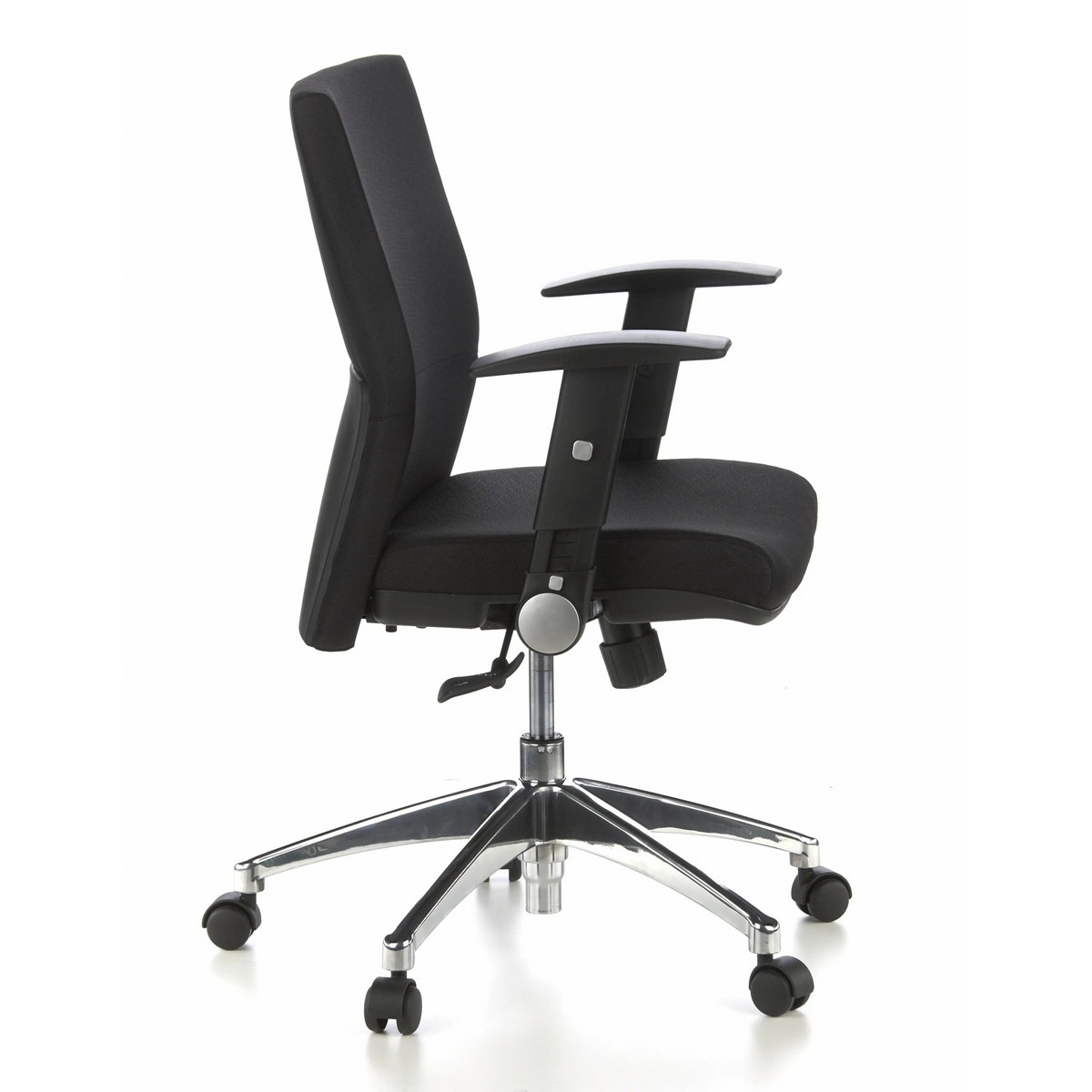 Silla de oficina profesional LAGUNA PRO negra con reposabrazos y base de cinco ruedas de hjh OFFICE – vista de 360° (vista lateral 80°)