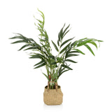 Planta artificial verde CHAMAEDOREA en una maceta tejida de material natural de hjh OFFICE – vista de 360° (vista lateral 90°)