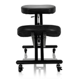 Silla ergonómica de rodillas ORTHONI negra con almohadillas acolchadas y base con ruedas de hjh OFFICE – vista de 360° (vista frontal 0°)