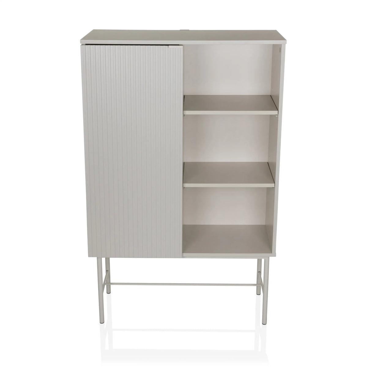 estante gris SIO con un compartimento de puerta acanalada, dos estantes abiertos y estructura de hjh LIVING – vista de 360° (vista frontal 0°)