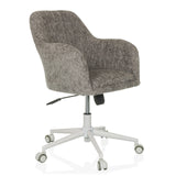Silla Home Office SOLAO HOME gris con tapizado de tela y base blanca de cinco ruedas de hjh LIVING – vista de 360° (vista frontal en diagonal 45°)