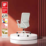 Silla alta gama VERVIO de color gris claro con respaldo de malla y base con ruedas de hjh OFFICE