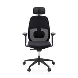 Silla de oficina profesional Skandis Pro negra con reposacabezas, respaldo de malla y base de cinco ruedas de hjh OFFICE – vista de 360° (vista frontal 0°)