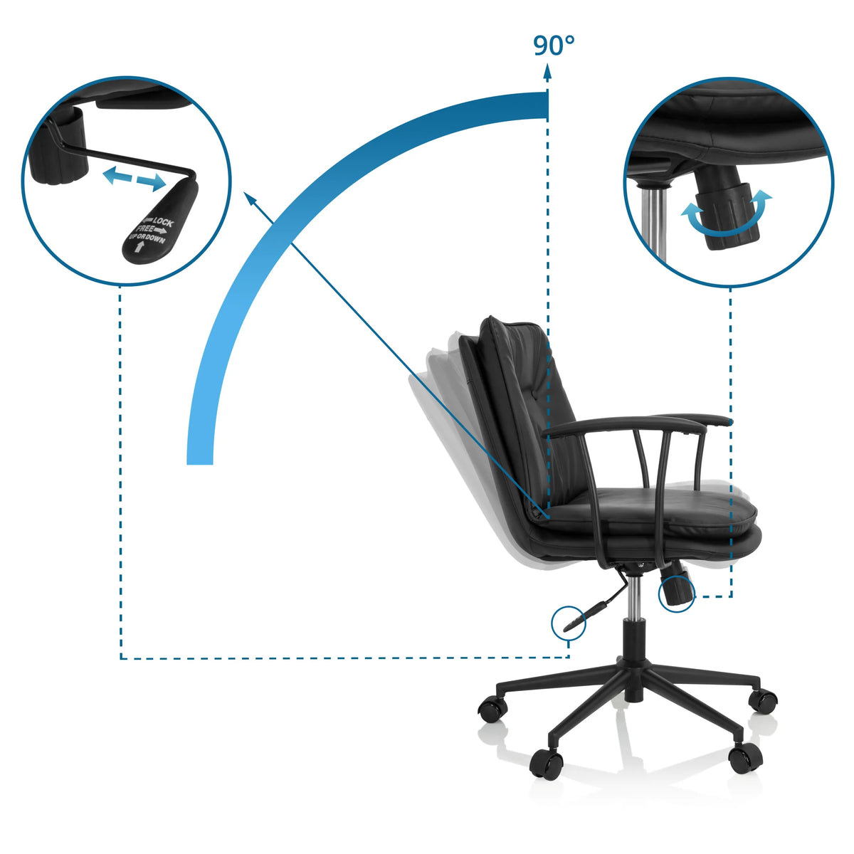 Mecanismo de inclinación con ajuste del respaldo de 90 grados de la Silla Home Office SMALLO de hjh OFFICE