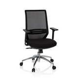 Silla de oficina profesional PROFONDO negra con respaldo de malla y base de cinco ruedas de hjh OFFICE – vista de 360° (vista frontal 20°)