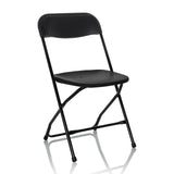 Silla de exterior negra TUDELA XXL B con respaldo sencillo y estructura metálica de hjh OFFICE – vista de 360° (vista frontal en diagonal 30°)