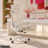 Silla Home Office MIKEO W en beige en un escritorio en una habitación iluminada de hjh OFFICE