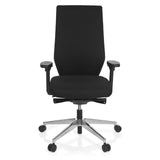 Silla de oficina profesional PRO-TEC 700 negra con reposabrazos y base brillante de cinco ruedas de hjh OFFICE – vista de 360° (vista frontal 0°)